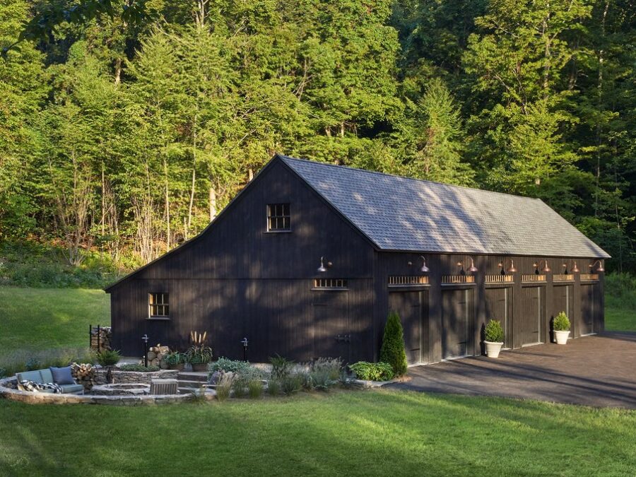 Black One and a Half Story Barn Garage with Lean-to 1 1/2 story barn with lean-o
