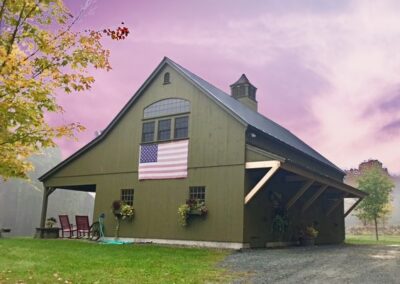 Army Green Barn with Purple sky and open lean-to
