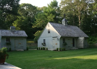 Gray barn with garage door