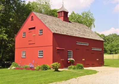 Red Two Story Post and Beam Barn
